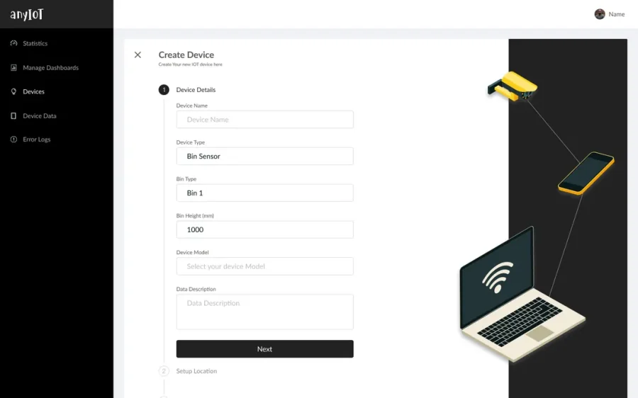 Create device, step 1