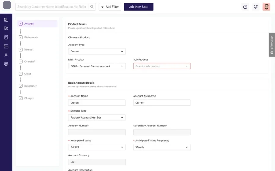 Step 1: product, basic details, account control and source of funds