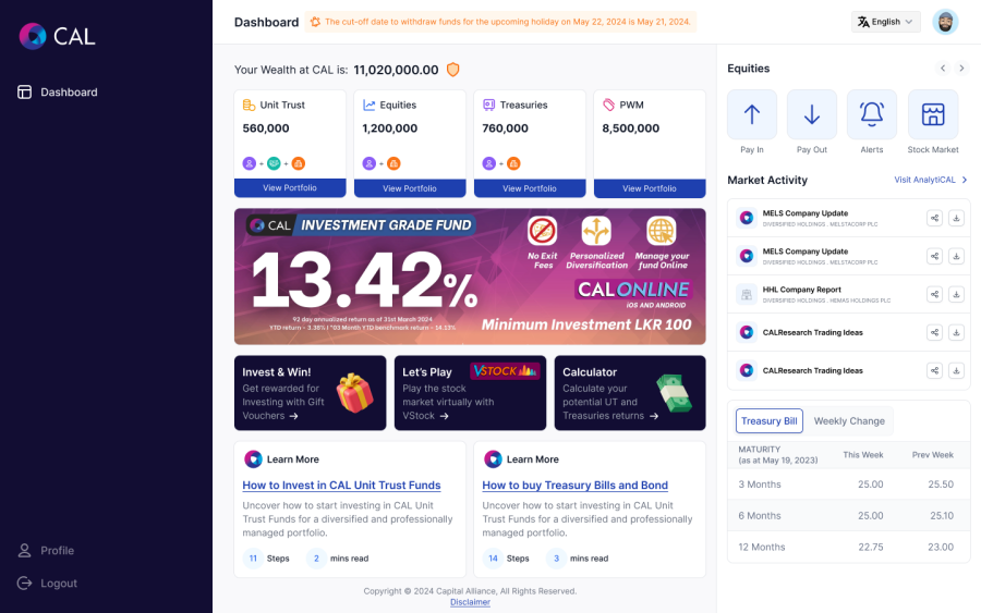 The investor's own dashboard: unit trusts, equities, treasuries and wealth