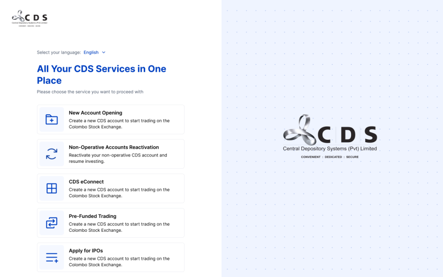 CDS services hub: new account opening, reactivation, e-Connect, pre-funded trading, IPOs