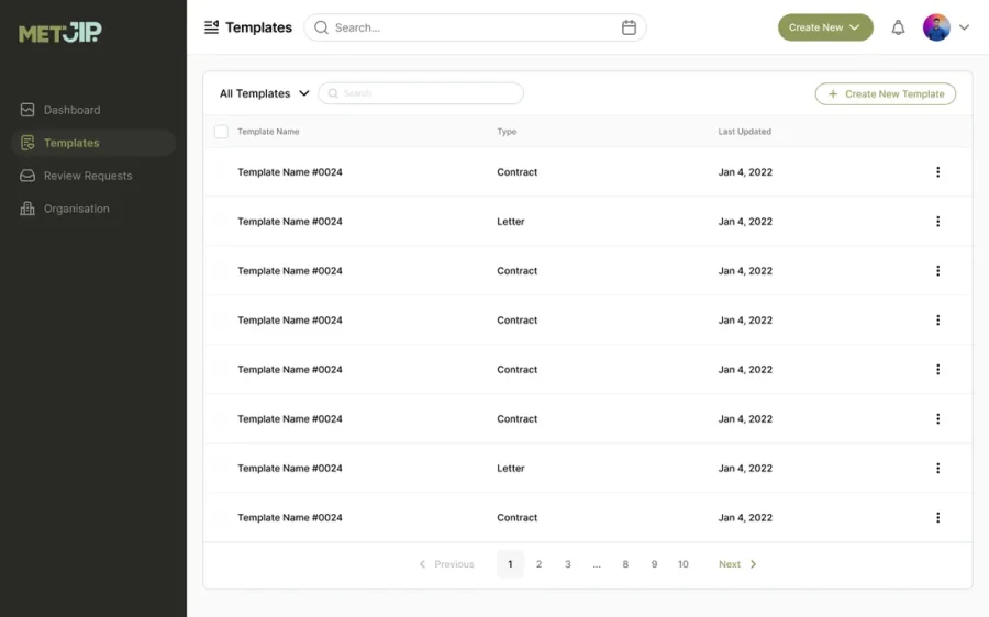 Templates list