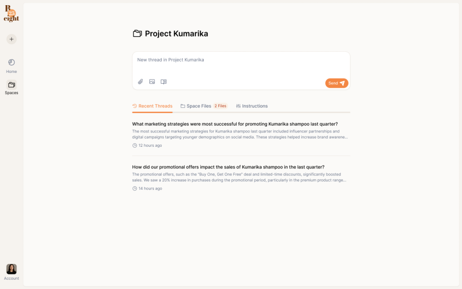 A project space: threads, files and instructions in one place