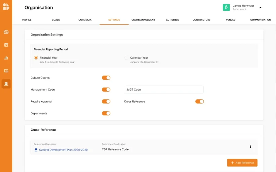 Organisation settings and department tree