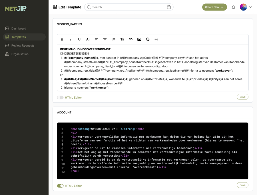 The same clause as rich text or as HTML